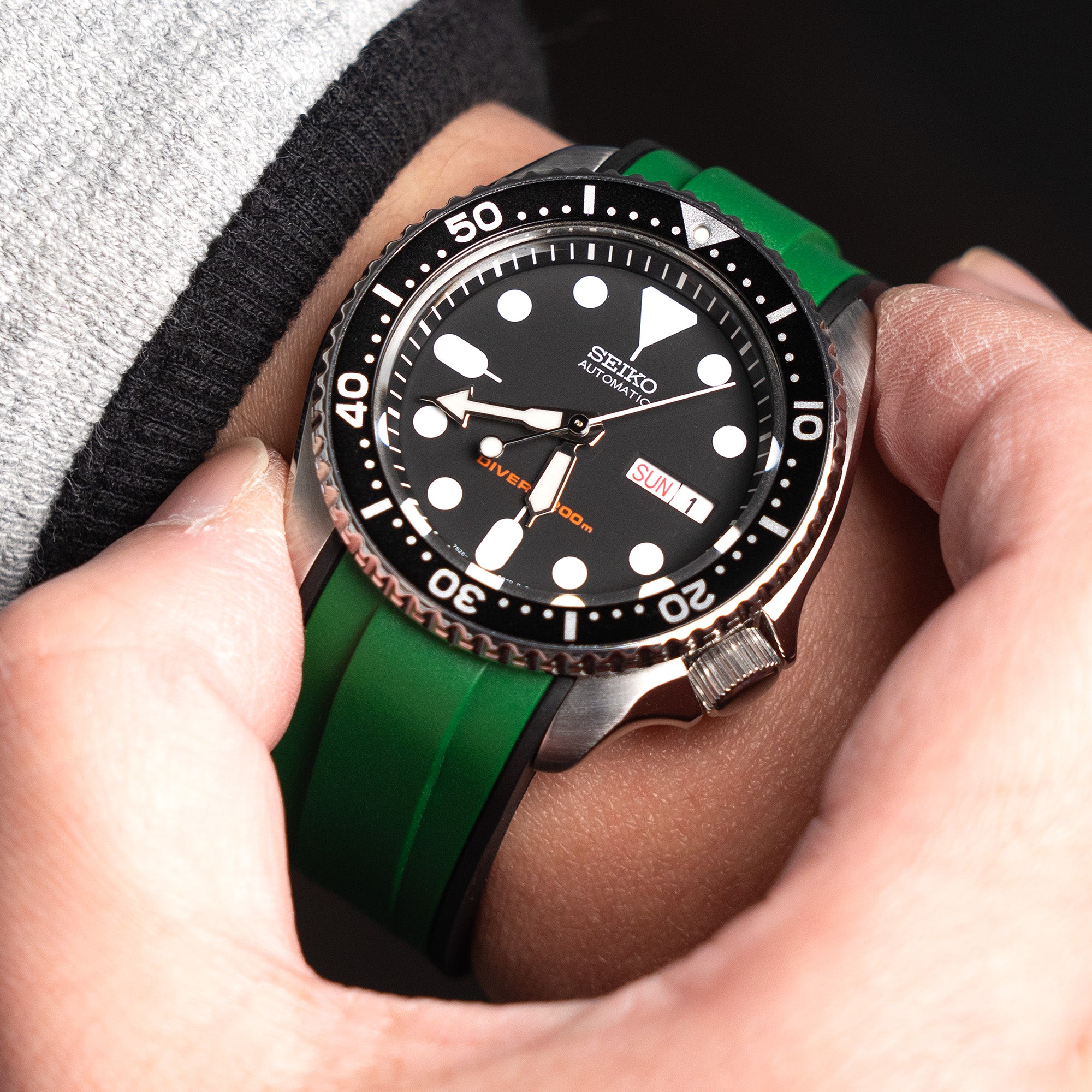 StrapXPro - SX1A Rubber Strap for Seiko SKX007, Green / Black